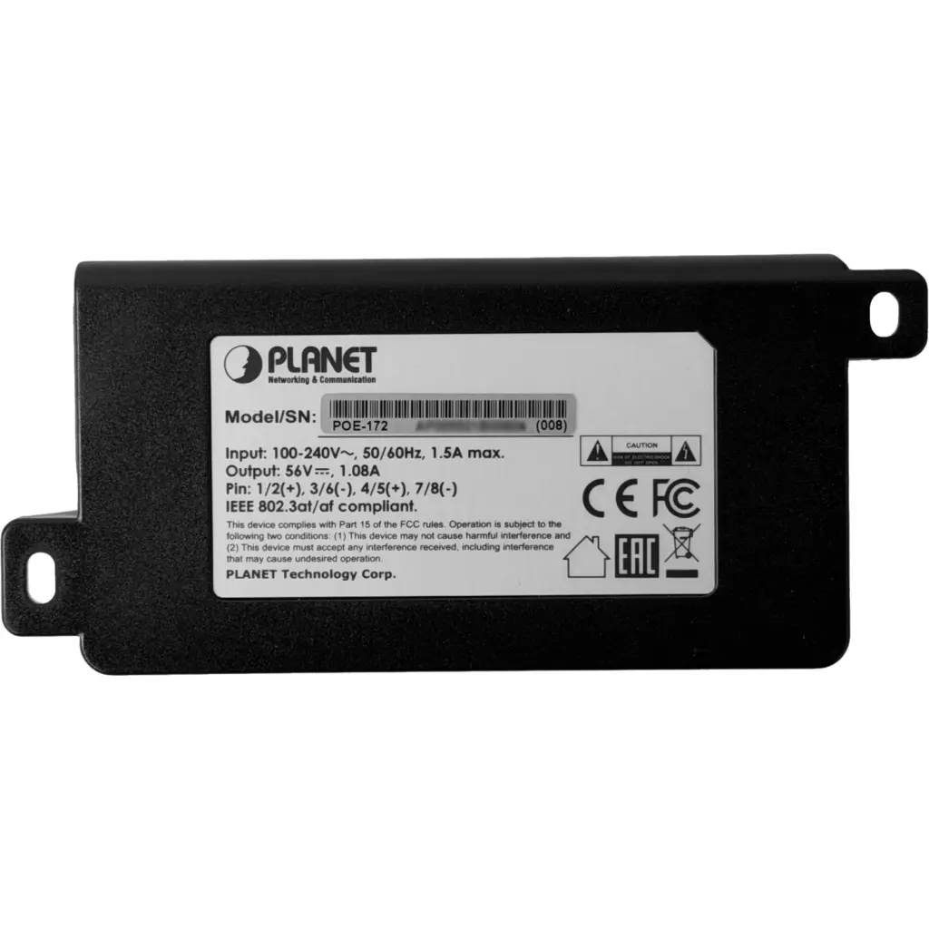 Imagen 4 de Inyector Planet 220VAC A POE+ 802.3AT 56V 60W 2-RJ45 GIGABIT REQ/CABLE