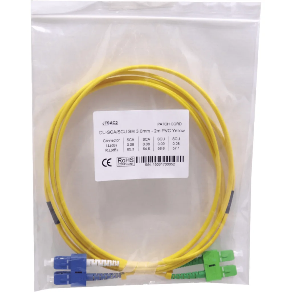 Imagen 1 de 2mt SC/APC-SC/UPC MonoModo SM Duplex Jumper Cable Fibra 3mm