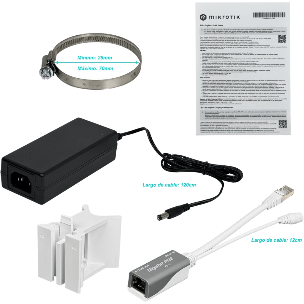Imagen 2 de MIKROTIK Req-Cabl 5GHz 2-8dBi 360o 31dBm L4 26DBM 5-1000-PoE/9-30V USB