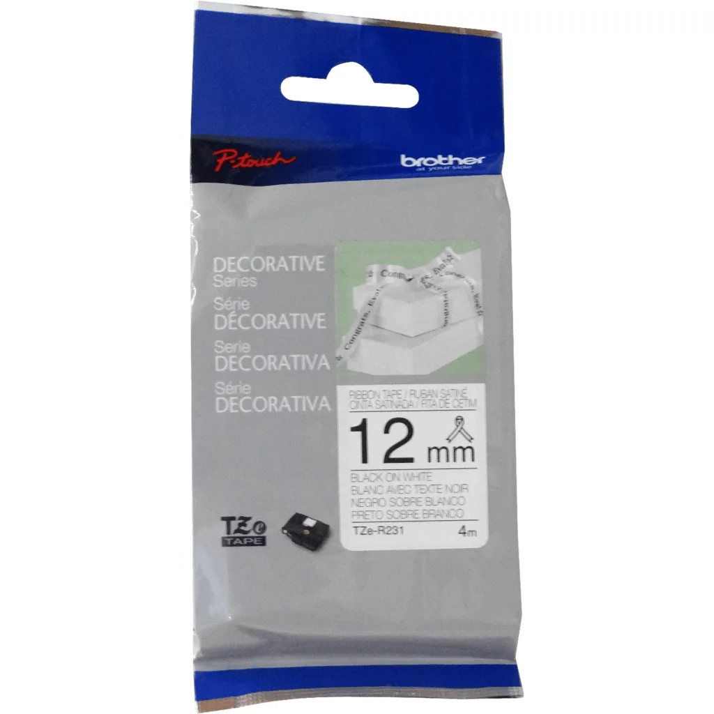 Imagen 1 de BROTHER Satin 12mm Negro en Fondo Blanco Cinta 4mt p/PT-H110/H200/E300