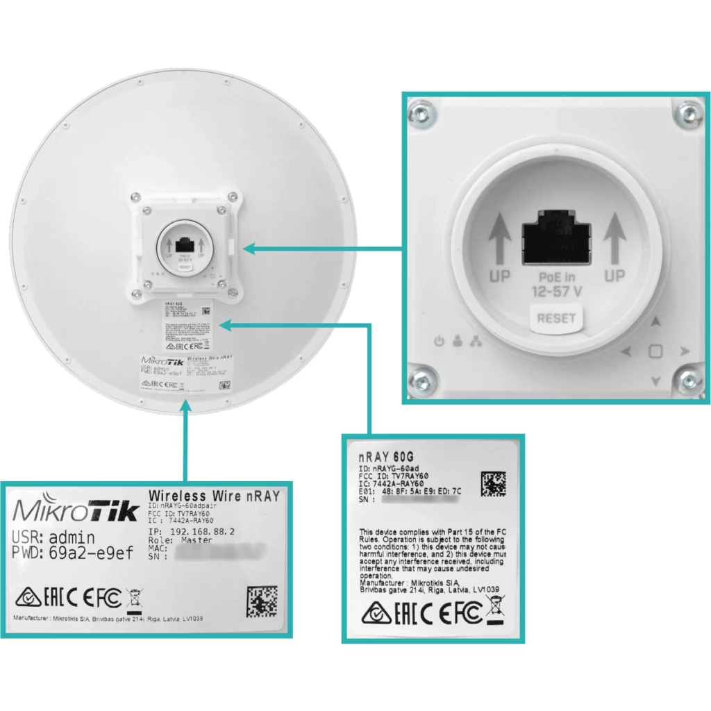Imagen 4 de MIKROTIK 2-unid Puente-1500m 261mm 60GHz 802.11ad 1-1000 OS-L3 inc24V