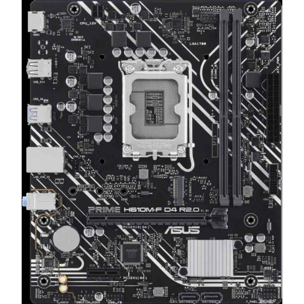 Tarjeta madre Asus PRIME H610M-F D4 LGA1700 14°G 2*DDR4 M.2 VGA USB3.2 PS/2 mATX