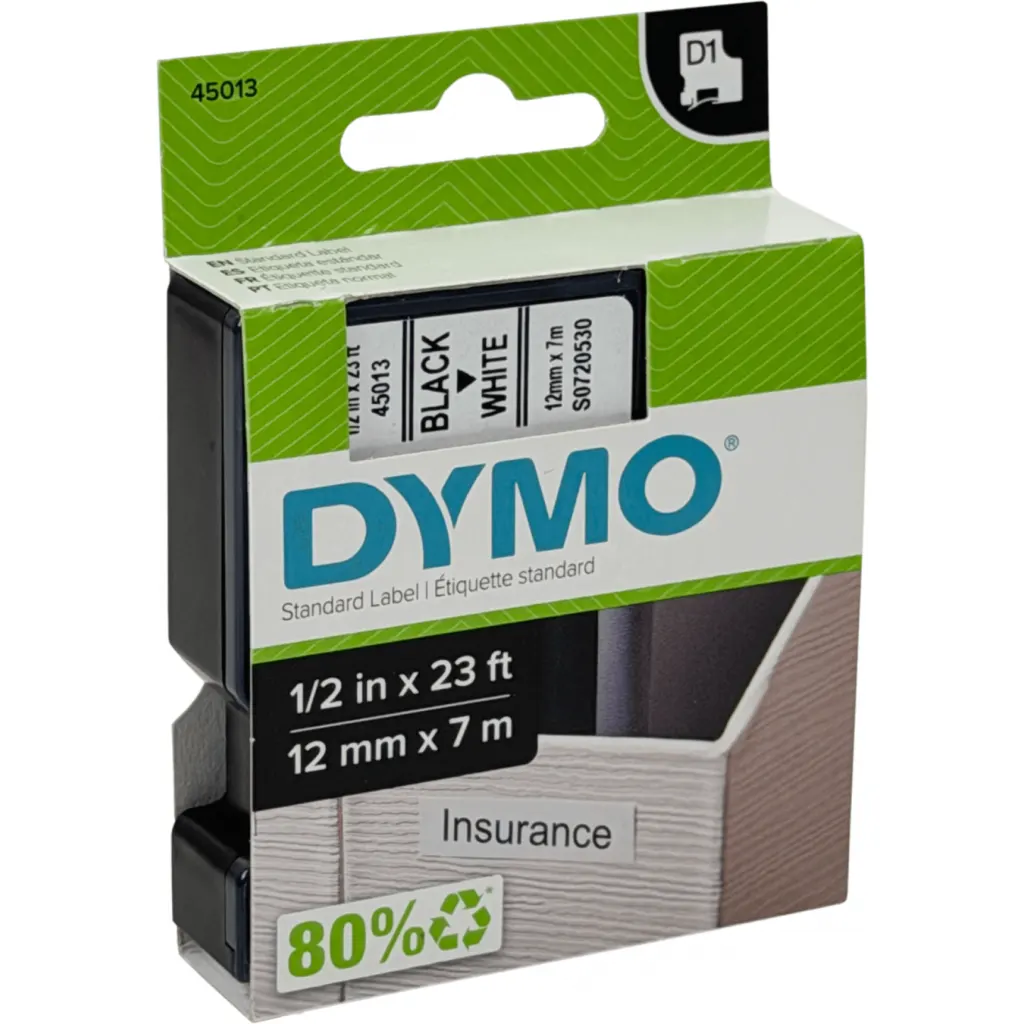 Imagen 1 de Cinta Rotuladora Dymo 45013 12 Mm 7 Metros Negro en Fondo Blanco