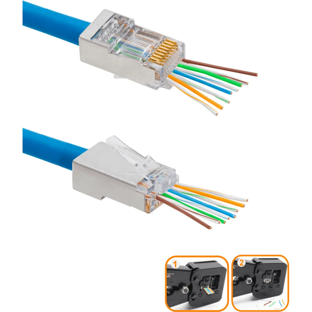 Imagen 2 de Conector RJ-45 XINTYLINK EZ-RJ45, con Orificio CAT6 STP FTP 1.1mm Bolsa 50 Unid