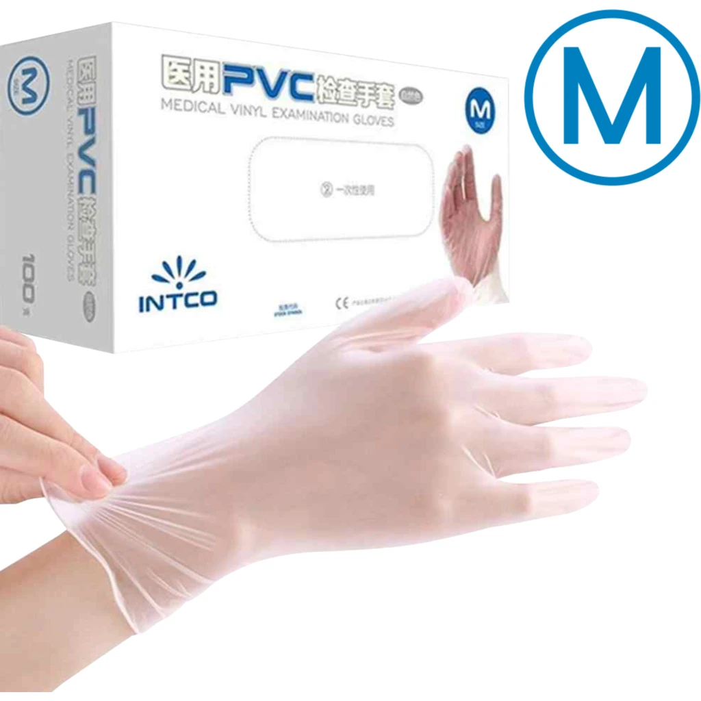 Imagen 1 de 100-unids Talla-M 50-pares Guante PVC Blanco Desechable Medium Mediano