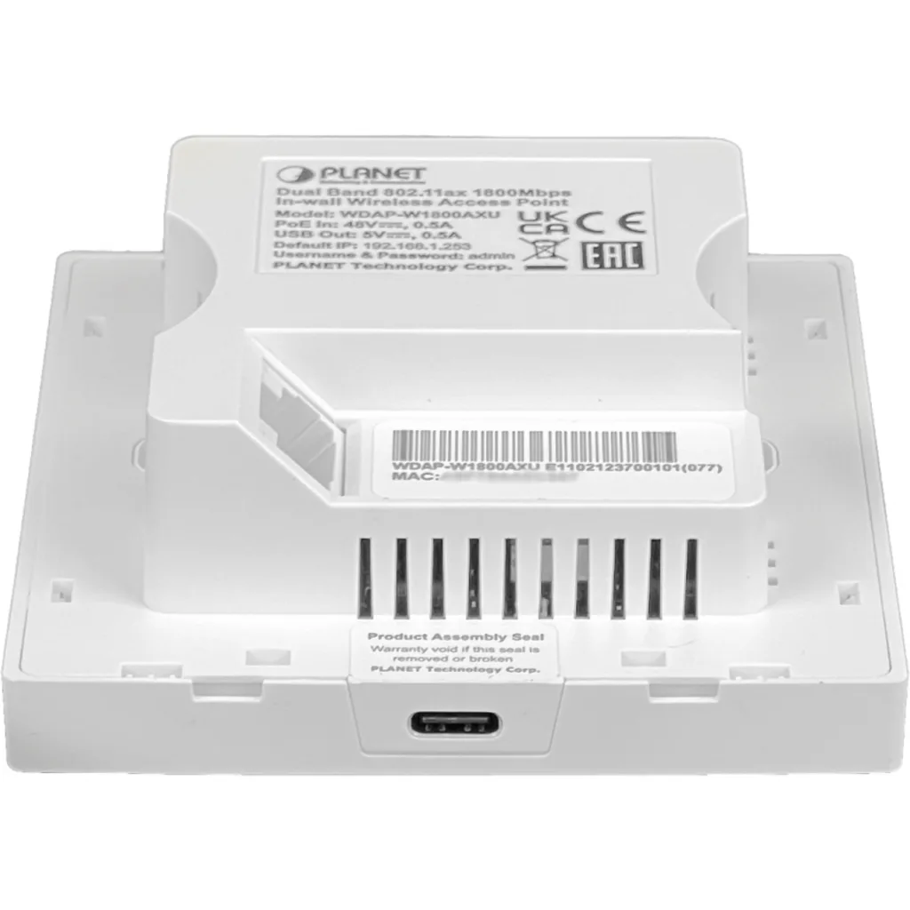 Imagen 4 de PLANET 1800AX 1-1000 2,4/5GHz 600/1200mbps USB-C 1800AX AP WIFI6 Muro