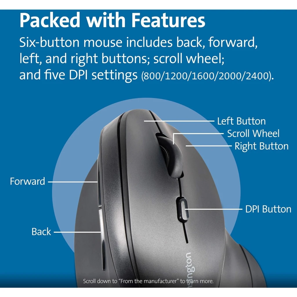 Imagen 3 de Mouse Ergonómico Inalámbrico Kensington Vertical Óptico 2400dpi 6 Botones Negro