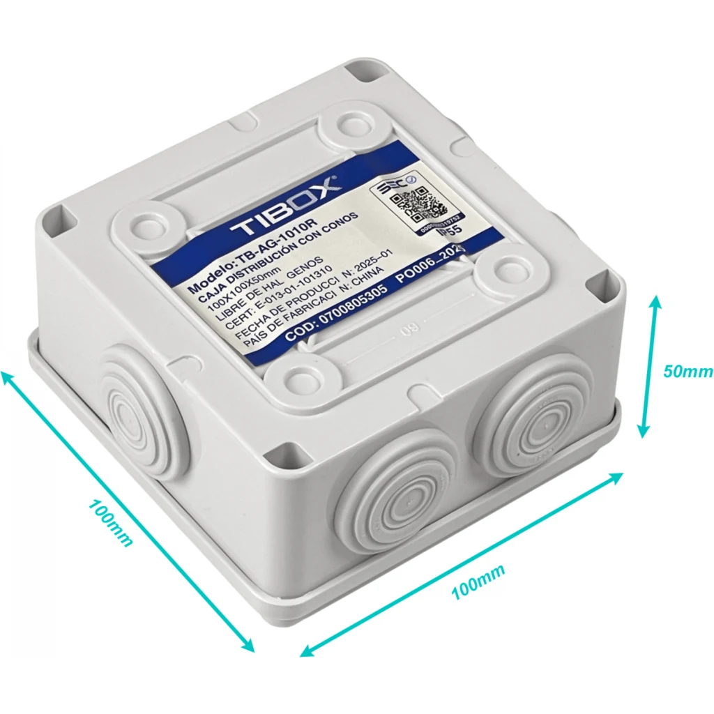 Imagen 3 de TIBOX 100x100x50mm Caja Estanca Blanca IP55 7-Conos 4-Tornillo AG1010R