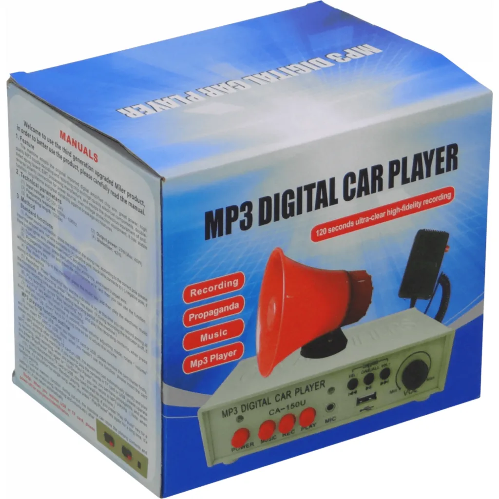 Imagen 1 de Megafono MP3-USB 25W 12V-24VDC p/Auto Graba-120seg. inc-Mic-3,5mm
