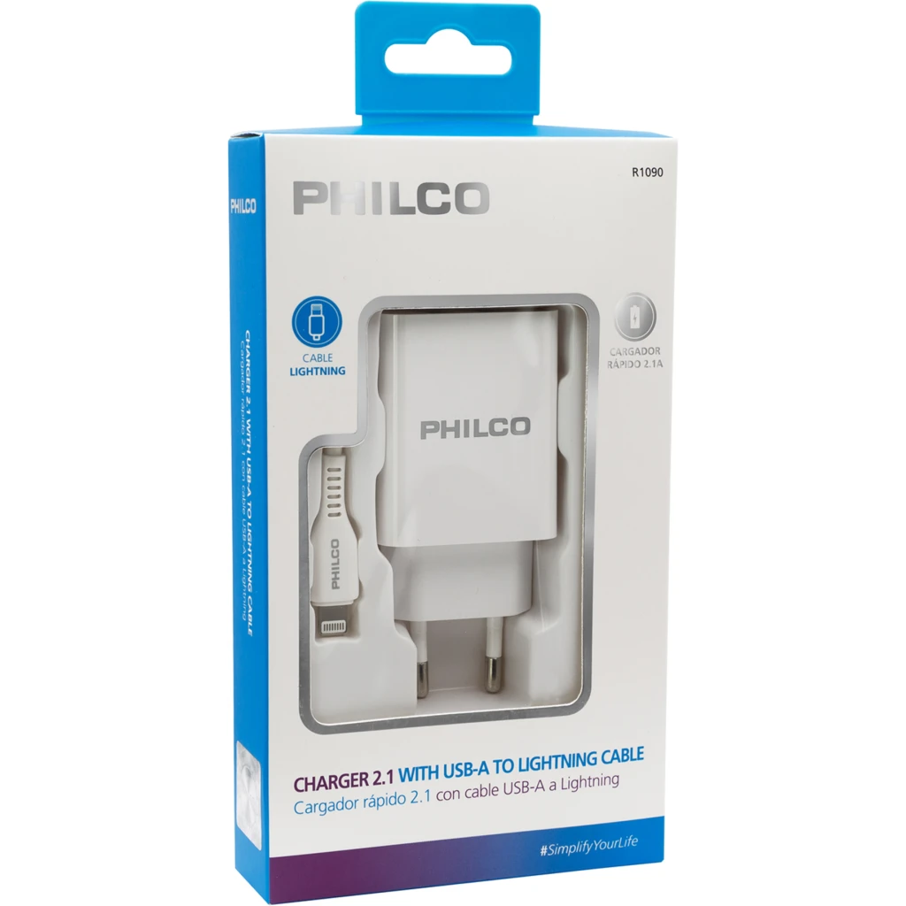 Imagen 1 de CARG. DE PARED 2.1 A DOBLE USB C/CABLE IPHONE R1090 BLANCO