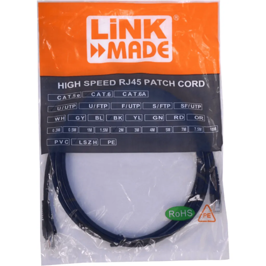 Imagen 1 de Cable de Red Linkmade CAT6 Inyectado Multifilar 2mts NEGRO