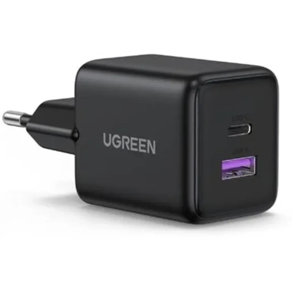 X516. Cargador rapido 30W Ugreen 2 puertos. 1P USB-C y 1P USB-A 30W. Negro
