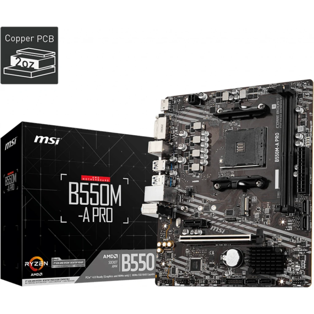 Tarjeta Madre MSI B550M-A PRO Chipset B550 Socket AM4 DDR4 M.2 HDMI LAN mATX