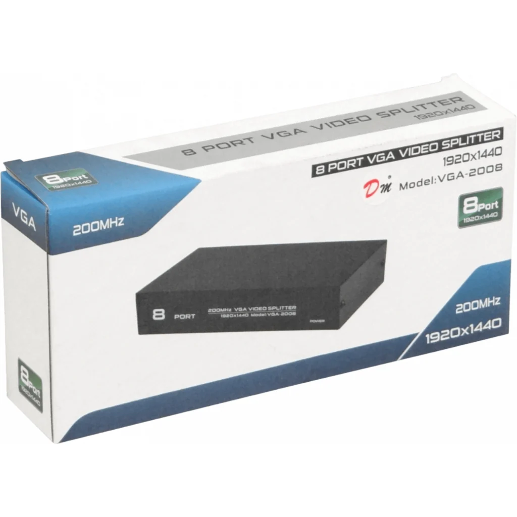 VGA-2008 Video Splitter 8-VGA-H 1-VGA-M 1920x1440 200MHz inc-5V/1A