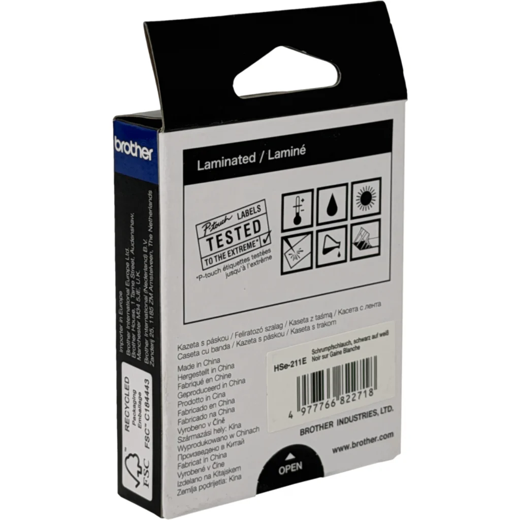 BROTHER 5,2mm Termoretractil 0,8-3,1mm Negro en Blanco Cinta 1,5mt