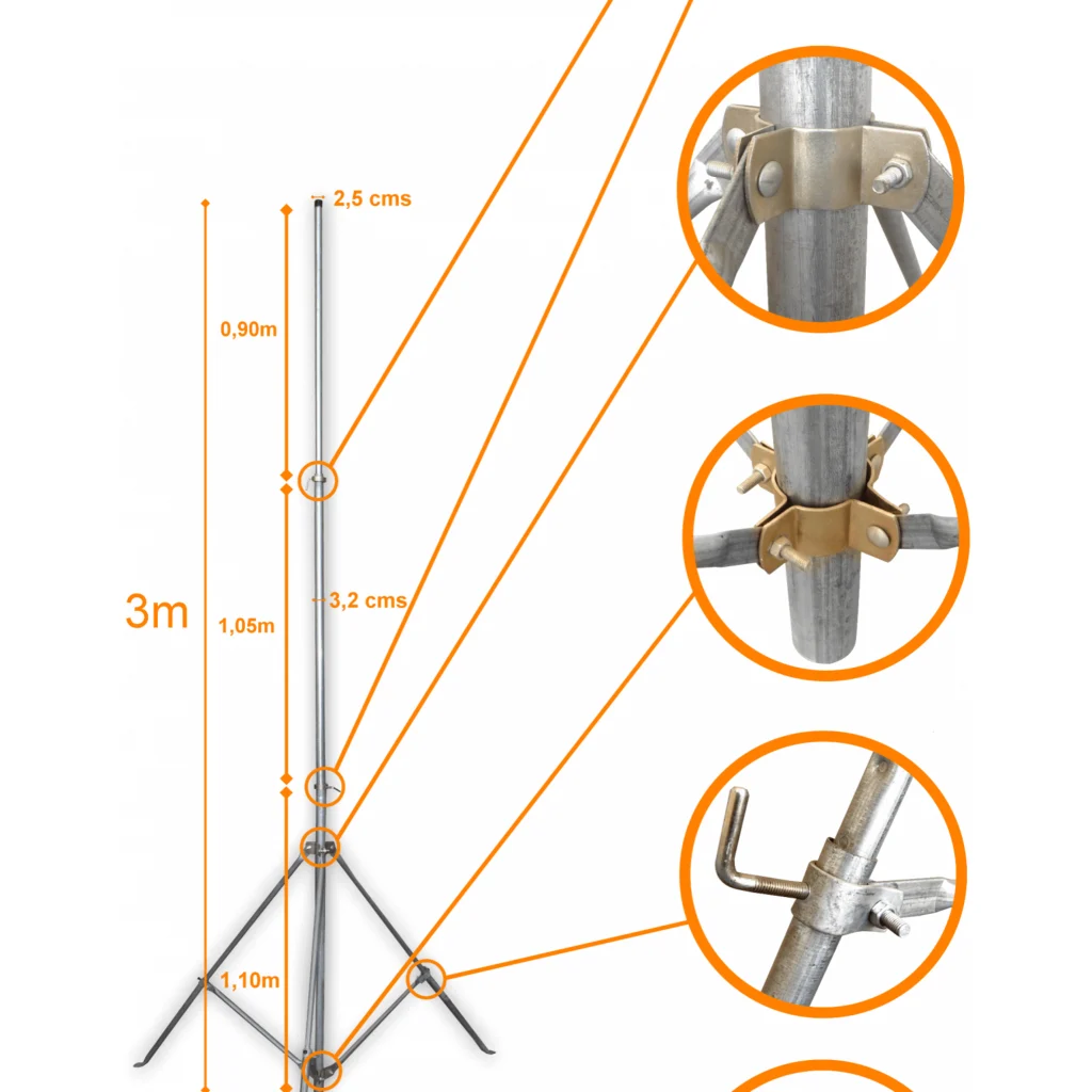 Imagen 1 de LINKMADE 3mt Mastil Liviano Telescopico Galvanizado No-req-piola