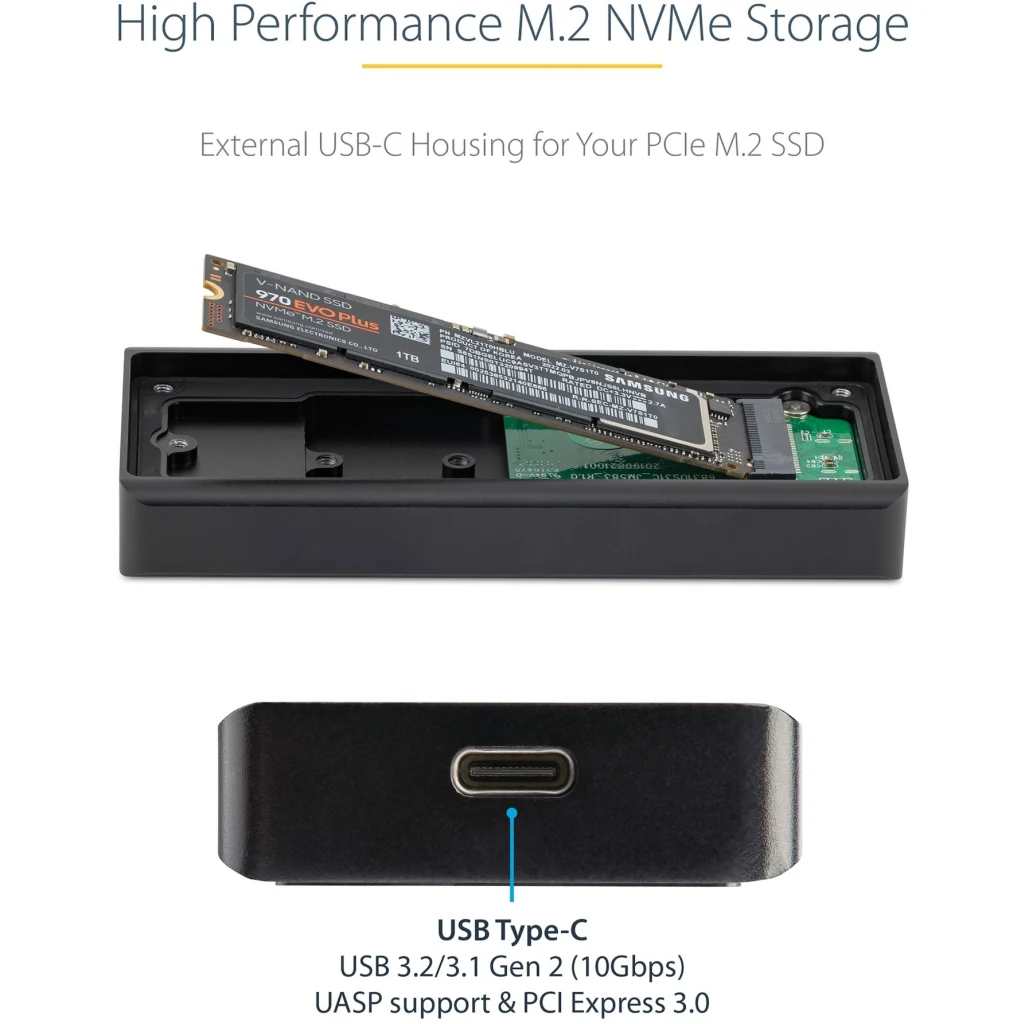 Imagen 1 de Cofre Porta SSD M.2 StarTech USB 3.1 10Gbps para NVMe Comp 2230 2242 2260 2280