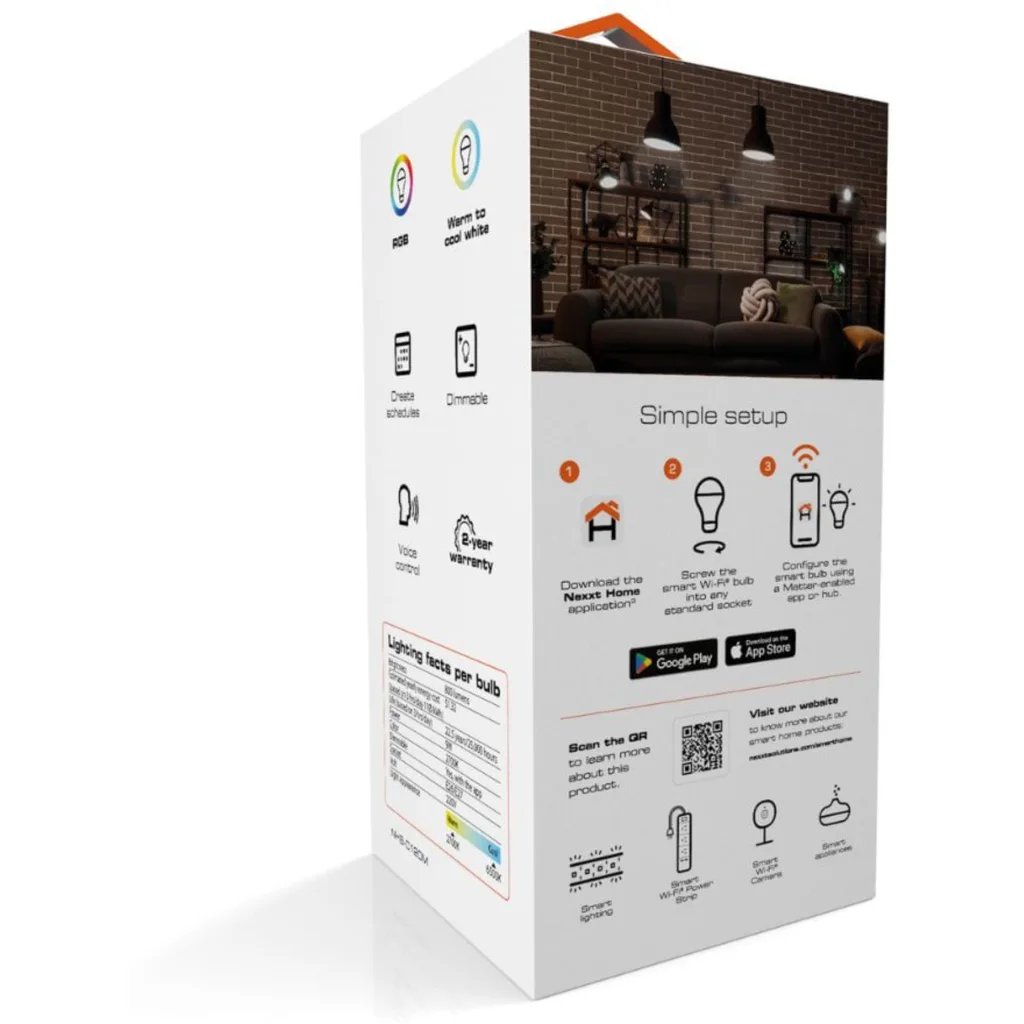Imagen 2 de Ampolleta Smart Nexxt NHB-C120M, 800 Lumen RGB WiFi 9W 220V, Smart Home