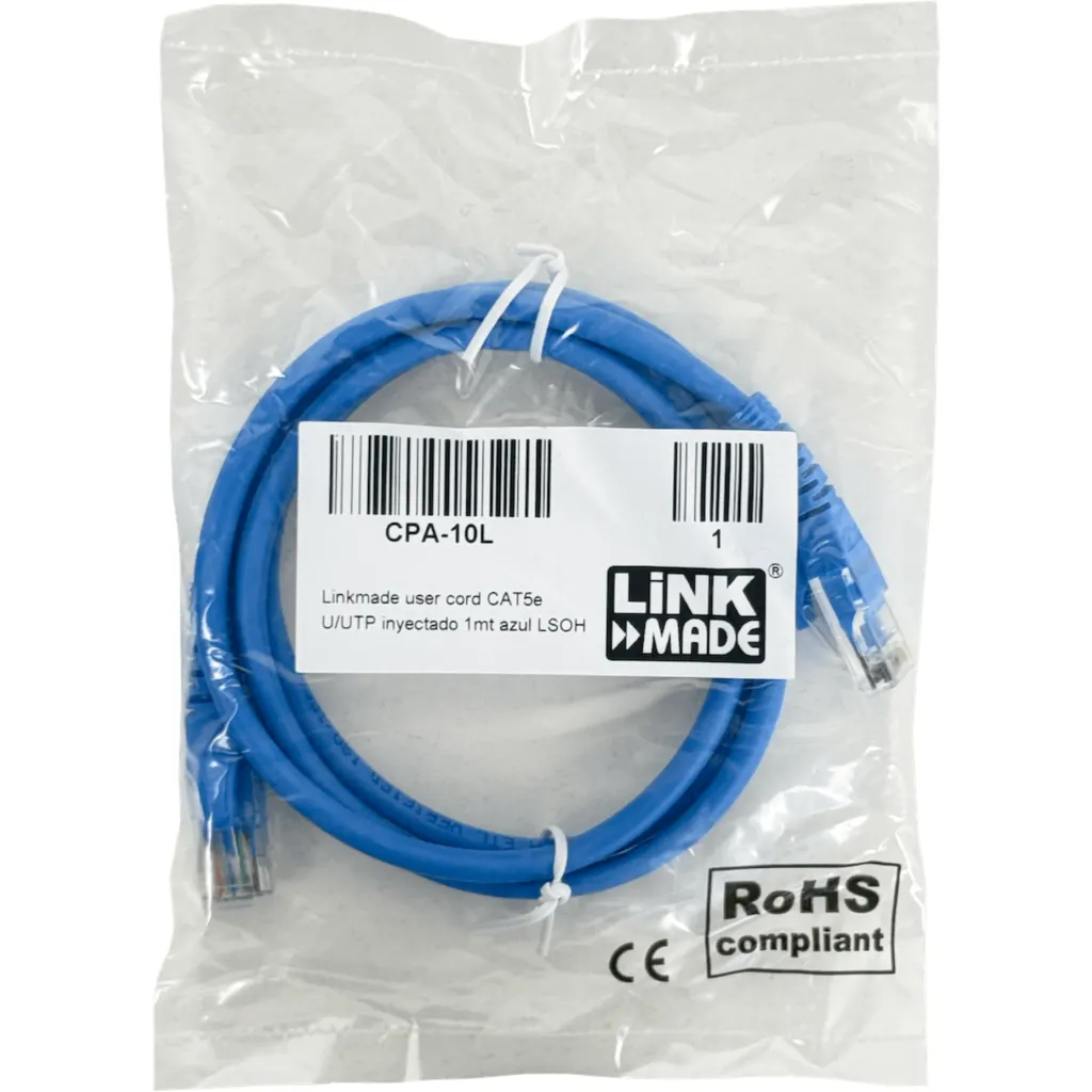 Cable de Red Linkmade Cat5e LSZH Inyectado Multifilar 1mt Color AZUL