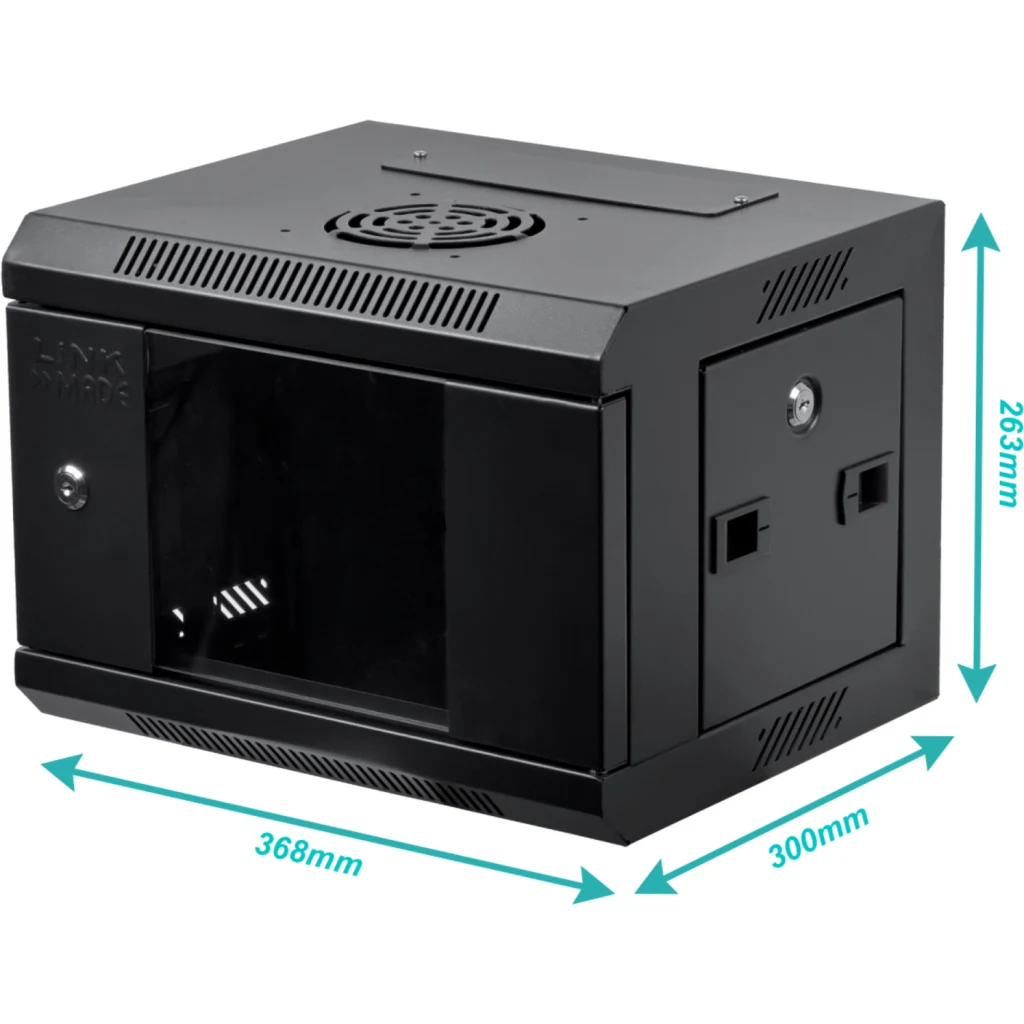 LINKMADE Rack 4U 10-Pulgadas-Ancho 30cm-Fondo Negro Puerta-Vidrio
