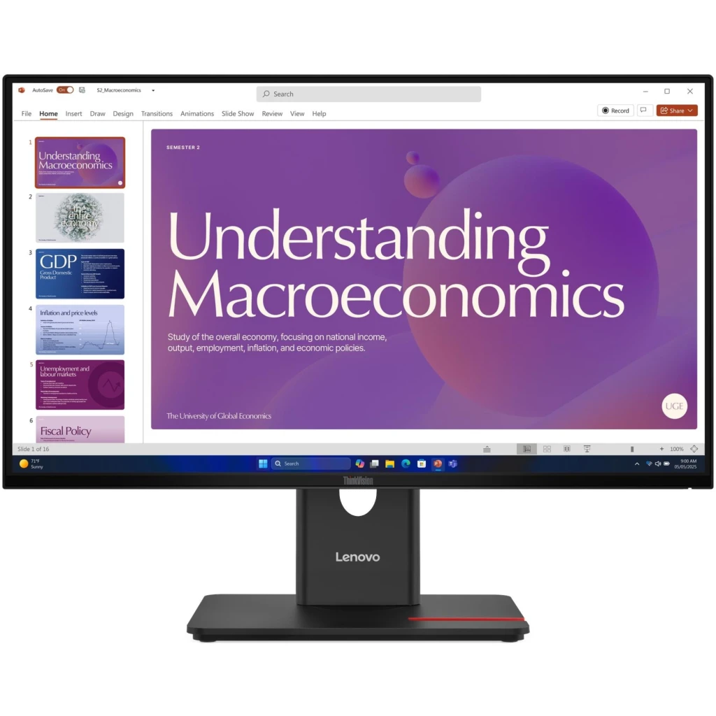 Imagen 2 de Monitor Lenovo ThinkVision T24D-40 23.8" FHD 1920*1080 DP HDMI USB-C/A LAN 120Hz