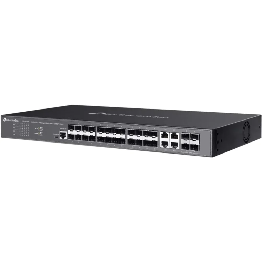 Imagen 2 de SG3428XF. Switch Omada con 24 puertos SFP 4 puertos SFP+ capacidad de switching de 128Gbps