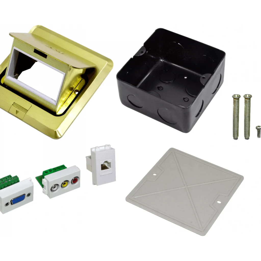 Imagen 4 de Caja a Piso Abatible Metal 103x99x55mm Tapa-118x120mm RJ45 3-RCA VGA-r