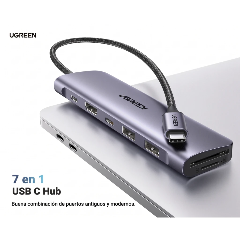 Imagen 3 de Hub Multipuerto UGREEN USB-C. Entradas 2*USB 3.0 A+USB-C+HDMI 4K+SD/TF+PD