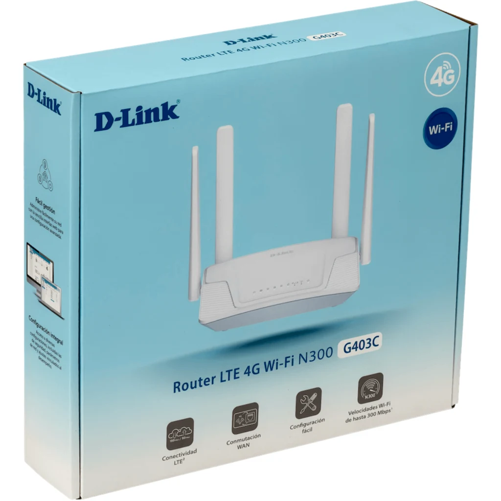 Imagen 6 de D-LINK 4G/LTE-Cat4 N300-2,4GHz 4-antenas-fijas 1-Sim 3-100 1-WAN