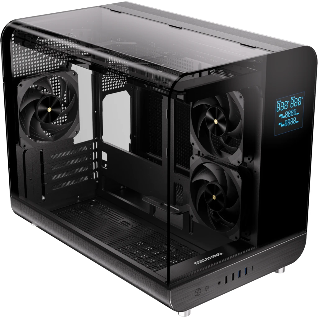 Imagen 1 de GABINETE GAMER ESGAMING MATX AIRCRAFT 007 NEGRO 6 FAN, 2 BASE, 3 ABAJO, 1 TRASERO ARGB, SIN FUENTE