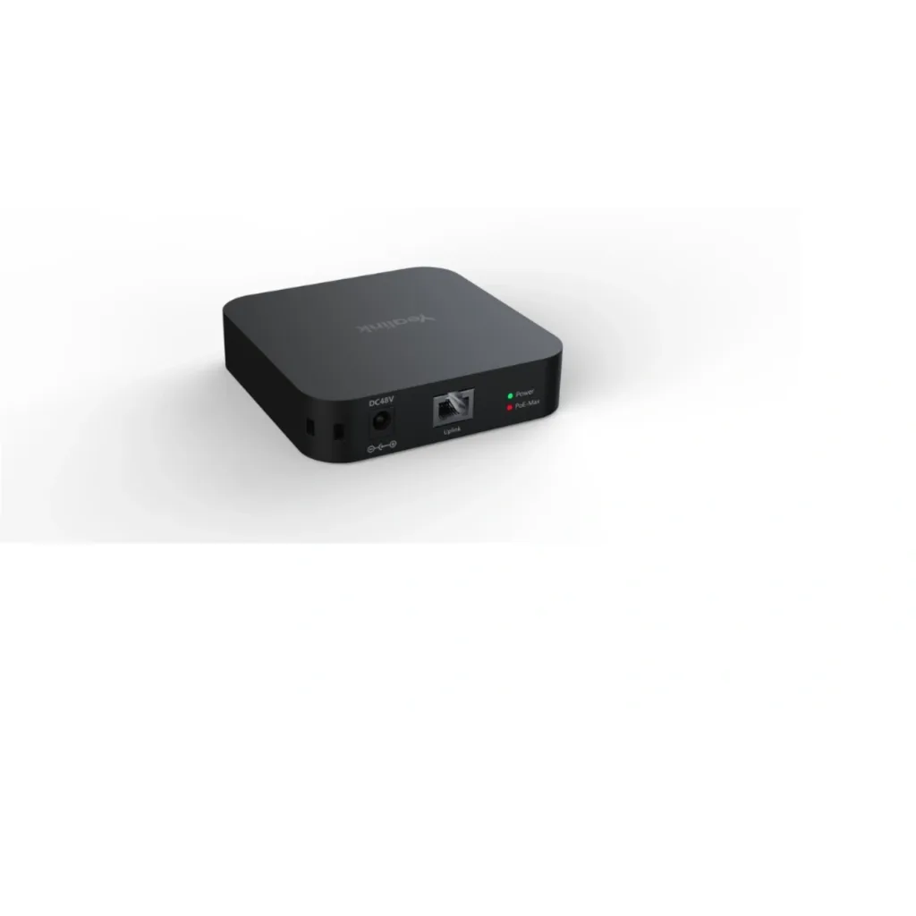 Imagen 0 de Yealink RCH80  es un switch/hub PoE+ Gigabit para salas de reuniones, usado para conectar y alimentar equipos de audio/video Yealink, como micrófonos, cámaras o dispositivos de videoconferencia.