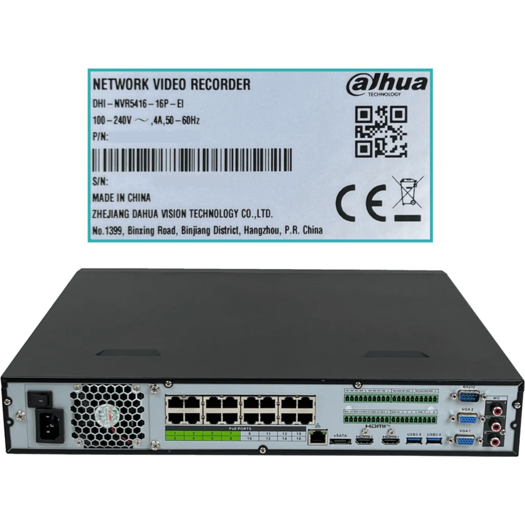 Imagen 2 de DAHUA NVR 16-IP 16-Poe 32MP 2-HDMI 2-VGA USB RS232 4xSATA16TB WizSense