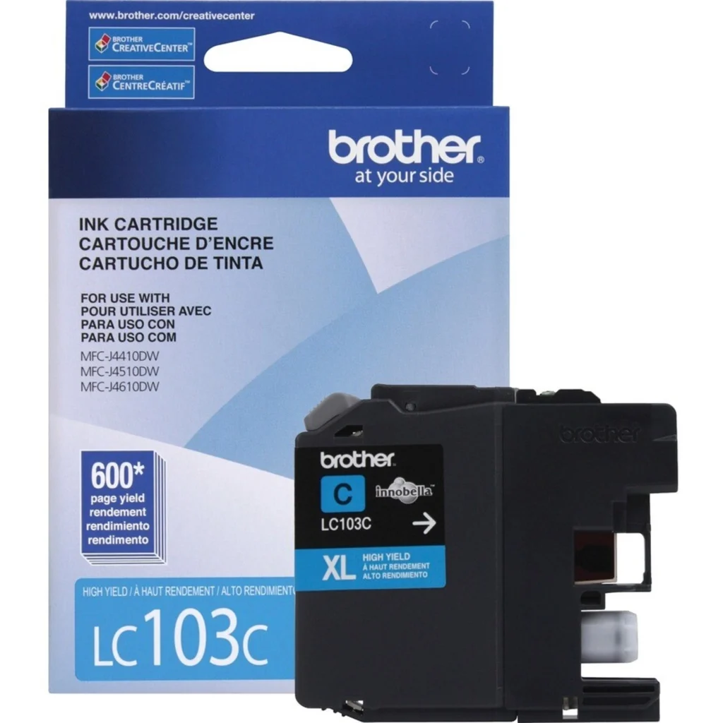 Cartridge Brother LC103C Cyan para DCP J152/MFC J245/J285/J450/J4510, 600Pág