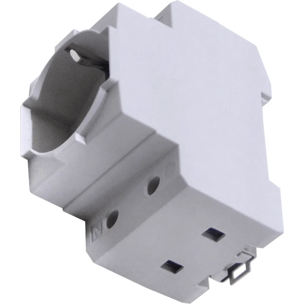 Enchufe c/Tierra Schuko-Chile 10/16A p/RielDin Ancho-44mm