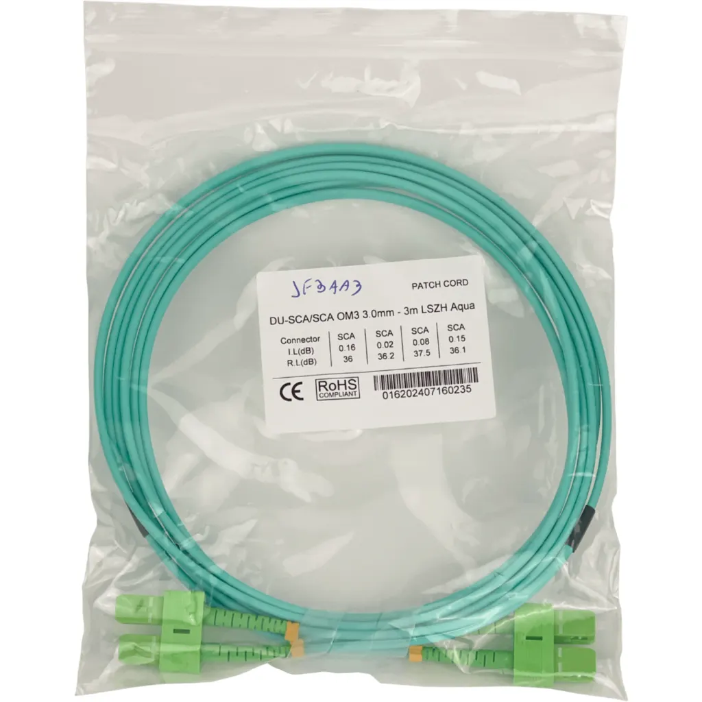 3mt SC/APC-SC/APC OM3 Multimodo MM Duplex Jumper Fibra LSZH