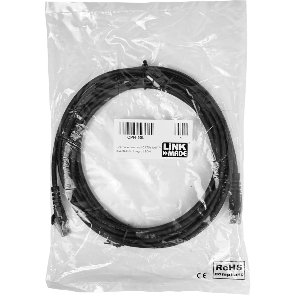 Imagen 2 de Cable de Red Linkmade Cat5e LSZH Inyectado Multifilar Longitud 5 Metros Negro