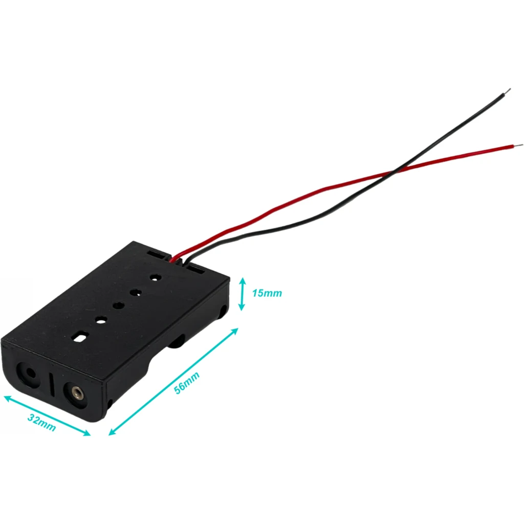 Porta-Pila 2-AA Negro Cable-10cm