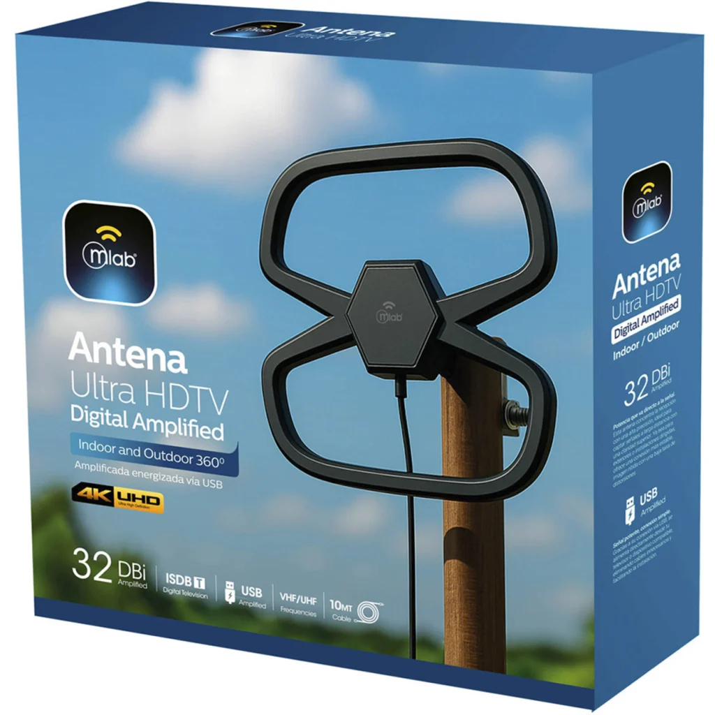 Imagen 3 de MLAB ANTENA TV ULTRA HDTV VHF-UHF INTERIOR Y EXTERIOR 360o AMPLIFICADA USB 32DBi