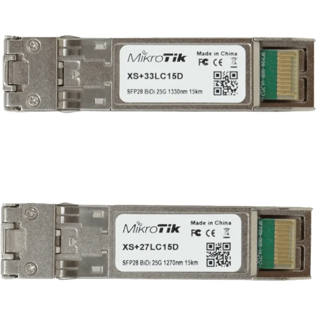 Imagen 1 de MIKROTIK par de modulos BIDI SFP 1G/SFP+ 10G/ SFP28 25G 15km (T1270nm/R1330nm, 1
