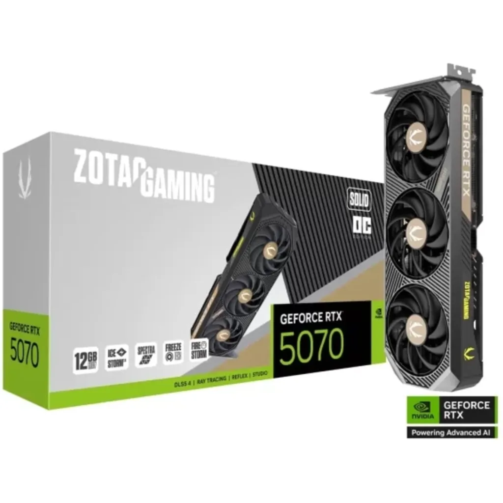 Tarjeta de Video Zotac GAMING GF RTX 5070 SOLID OC 12GB GDDR7 3*DP HDMI PCIe5.0 (Nuevo Caja Abierta)