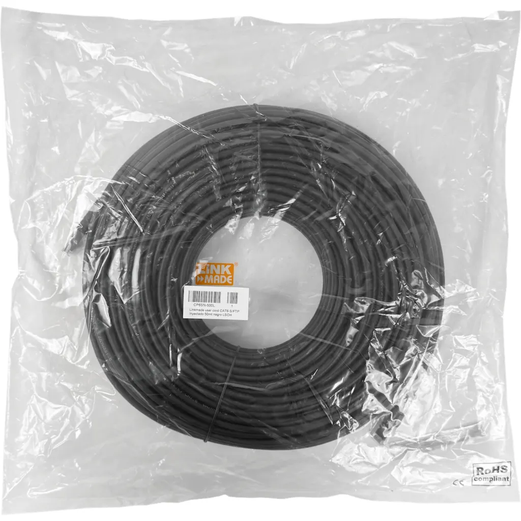 Imagen 1 de Cable de Red Linkmade Cat6 S/FTP LSZH Patch Inyectado Multifilar 50mts NEGRO