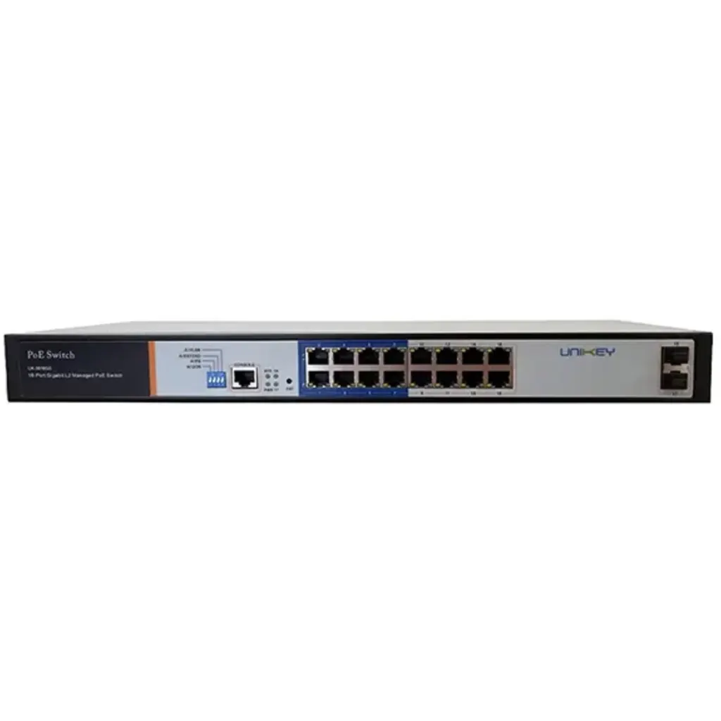 Switch Unikey UK-3016GS administrable de 16 puertas 10/100/1000, + 2puertas SFP
