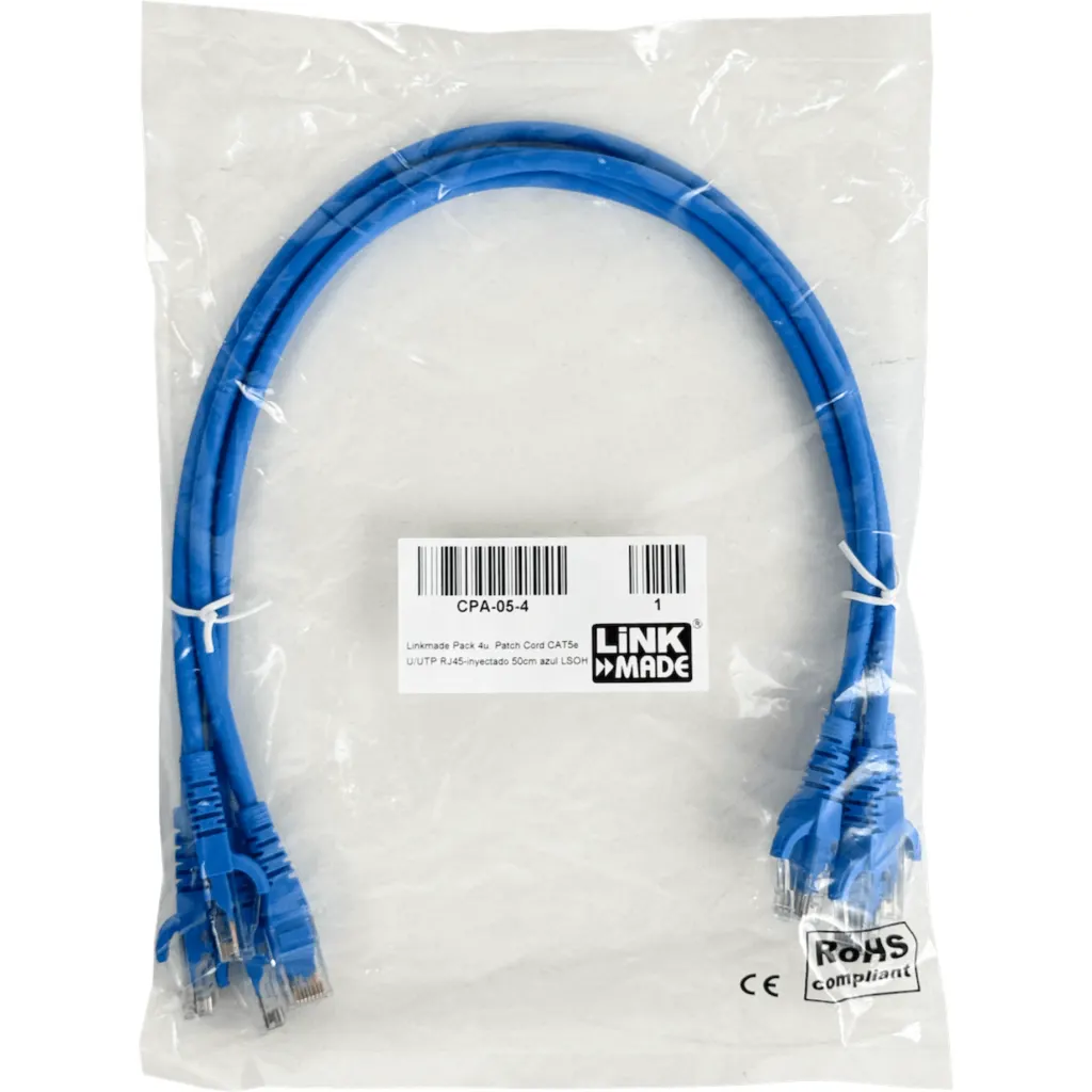 Imagen 1 de Cable de Red Categoria 5E Azul LSZH Multifilar Longitud 50 cm Pack 4 unidades