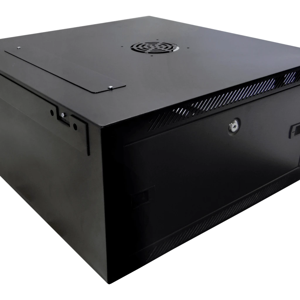 Gabinete Rack Pared Mural Linkmade 4U 60cm Fondo Puerta Vidrio color Negro
