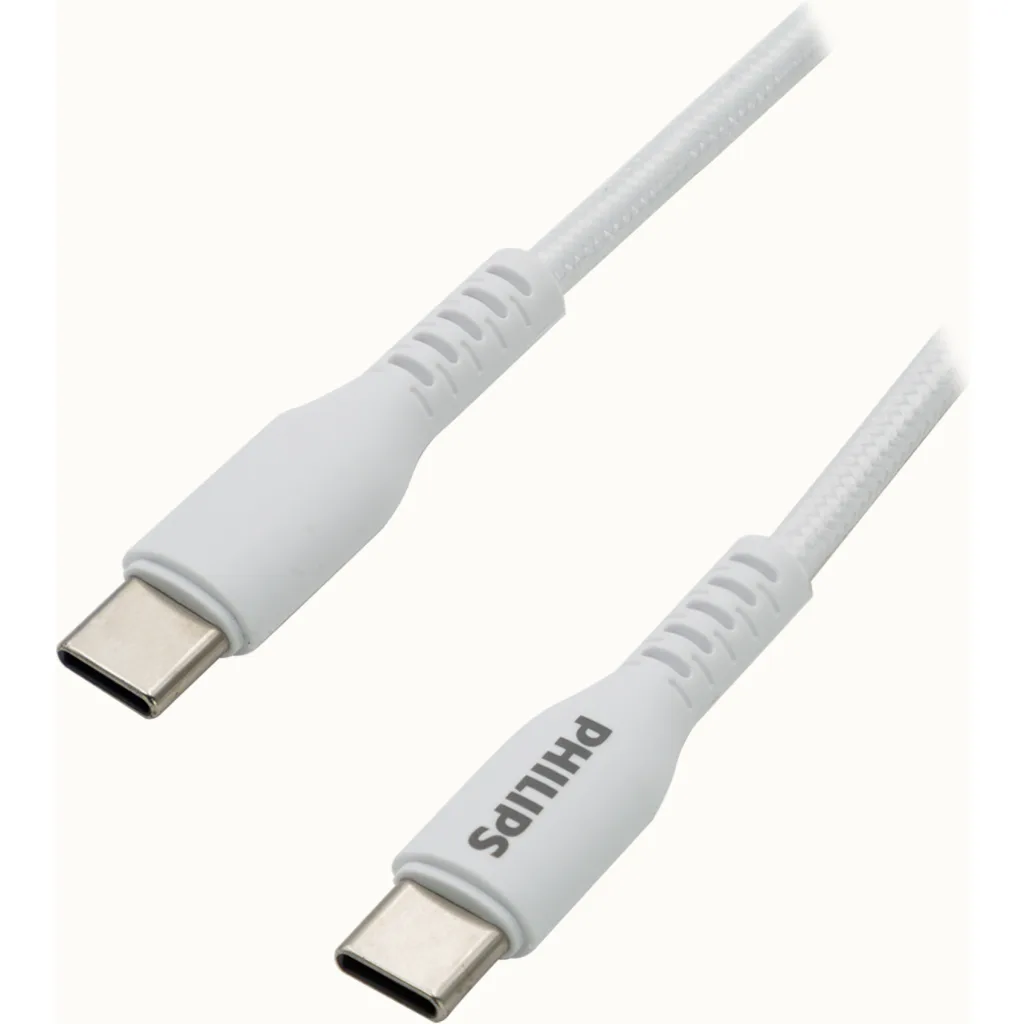Cable USB-C a USB-C M/M 60W max. 1mt cable Blanco Trenzado - Philips