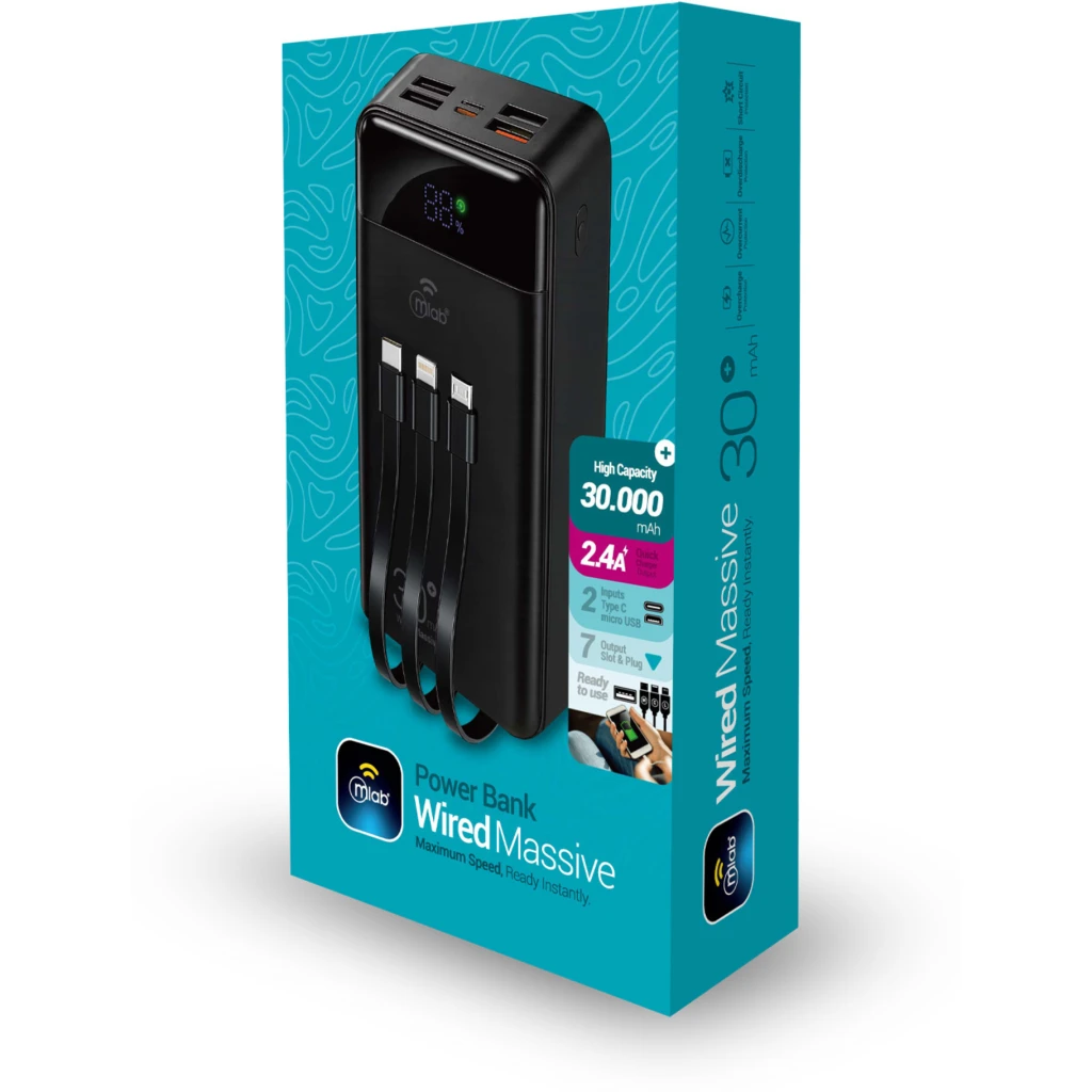Imagen 2 de MLAB POWERBANK RAPIDO 30.000mAh / 22.5W CARGADOR PORTATIL WIRED MASSIVE ENERGY L