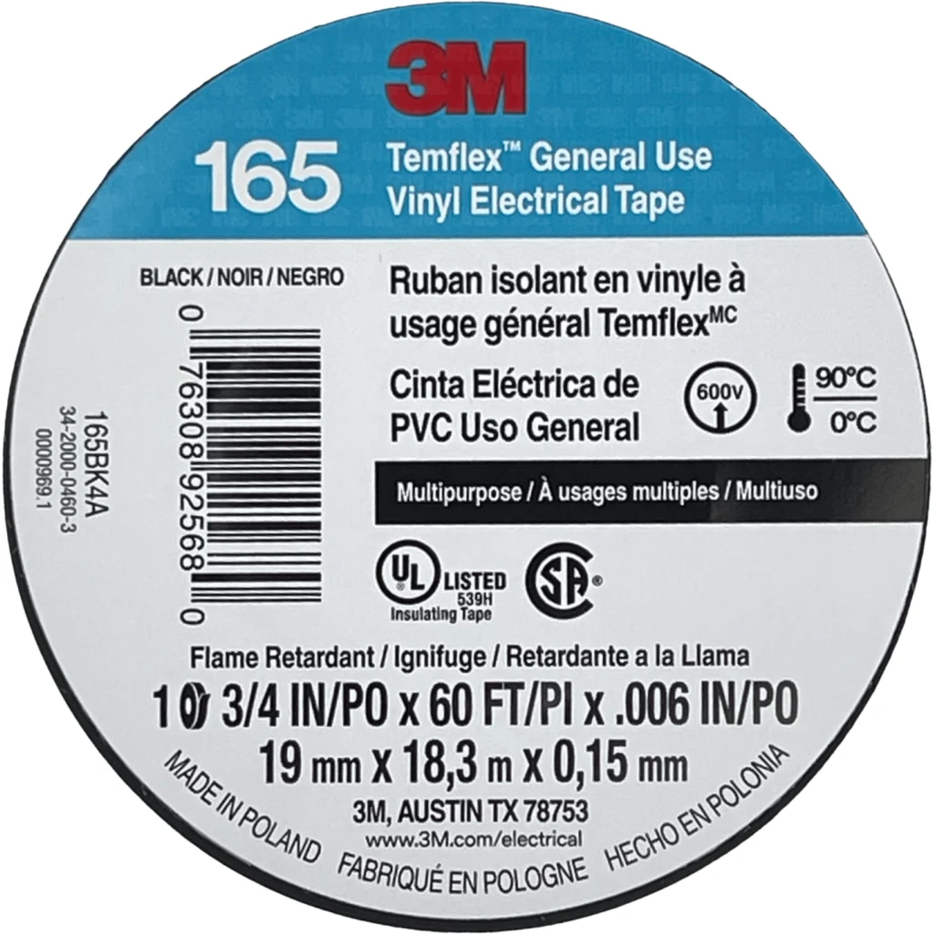 Imagen 1 de 3M 18mt 165 Negra Huincha Cinta Aisladora PVC 19mm 0,15mm 600V 0-90oC