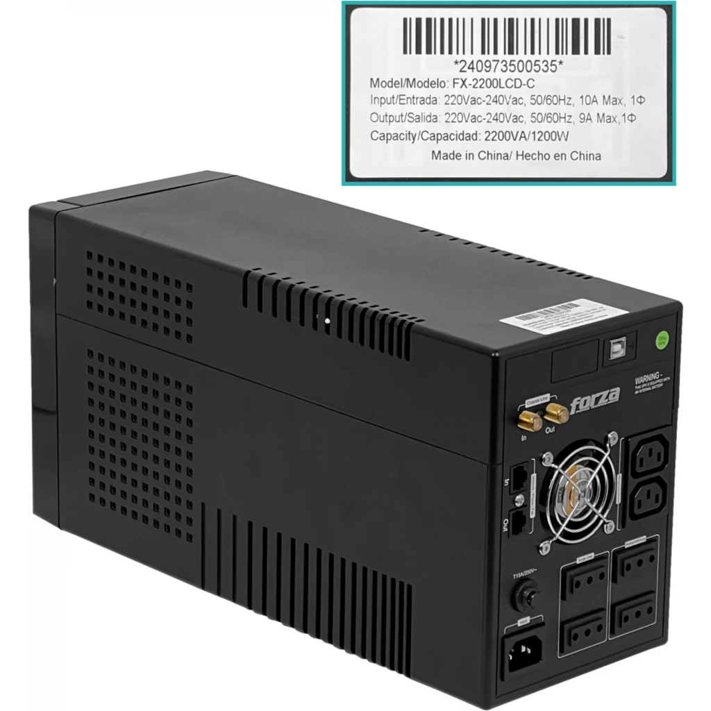 Imagen 0 de UPS Forza 2200VA 1200W 220V Interactiva 4 Salidas Comunicación USB Pantalla LCD