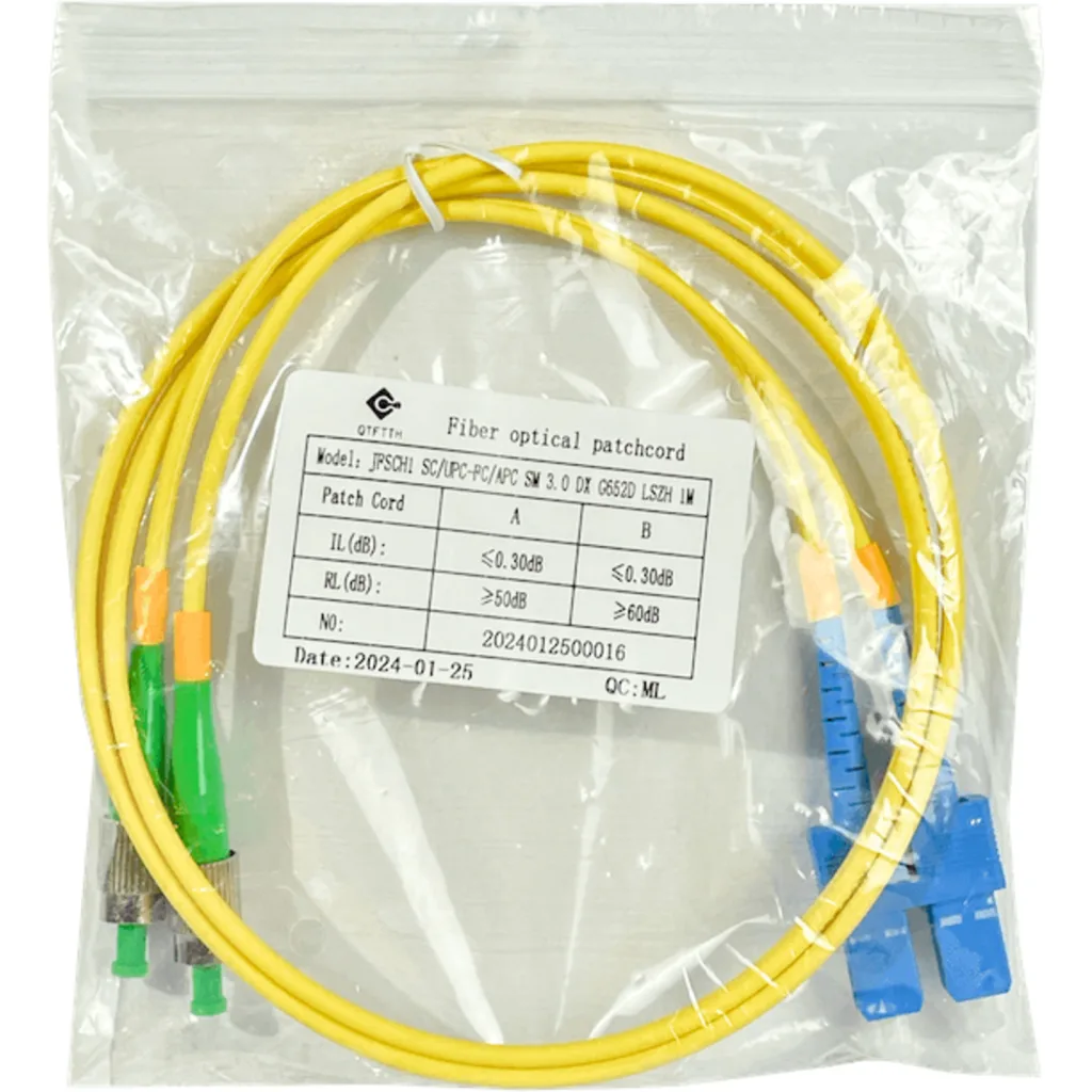Imagen 1 de 1mt SC/UPC-FC/APC MonoModo SM Duplex Jumper Cable Fibra 9/125um 3mm