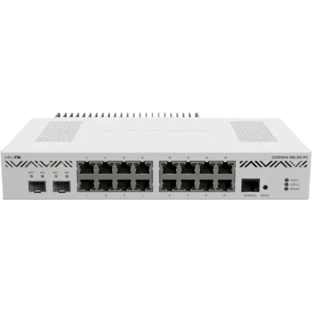 Router CCR2004 desktop con refrigeracion pasiva, 16 Gigabit, 2 SFP+ 10G, CPU ARM